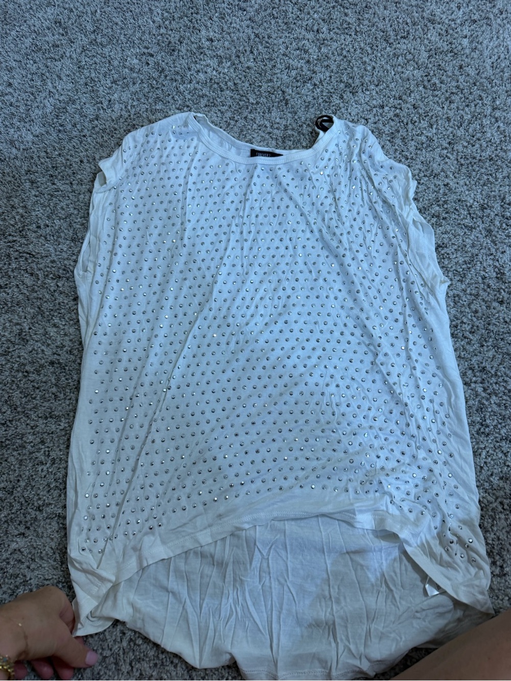 Forever 21 White Short Sleeve Studded Tee